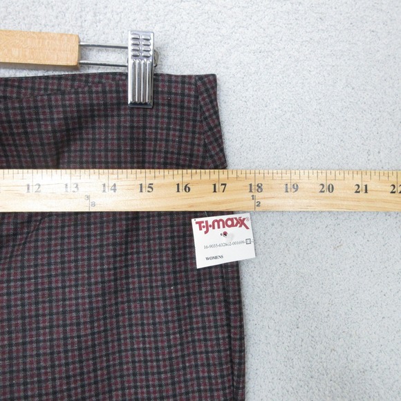 Zak & Rachel Womens Pull On Pants Petite Large Dark Plaid Ankle Slit Hem - Picture 3 of 8